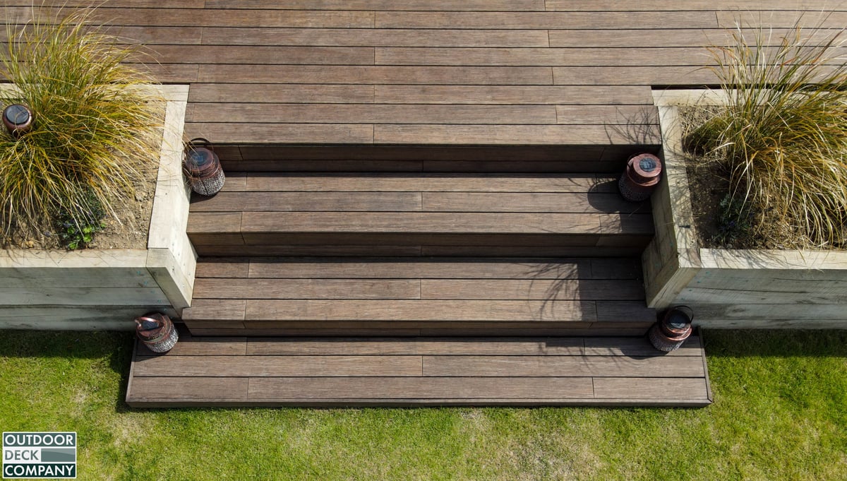 Garden decking with steps - Bamboo Decking on Grad 'hidden-fix' system